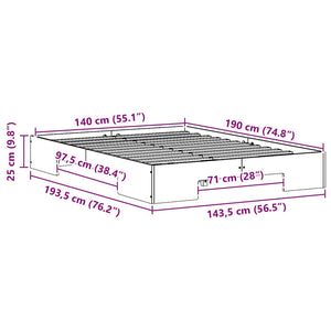 Sängram med lagring Brun 140 x 190 cm Massiv furu