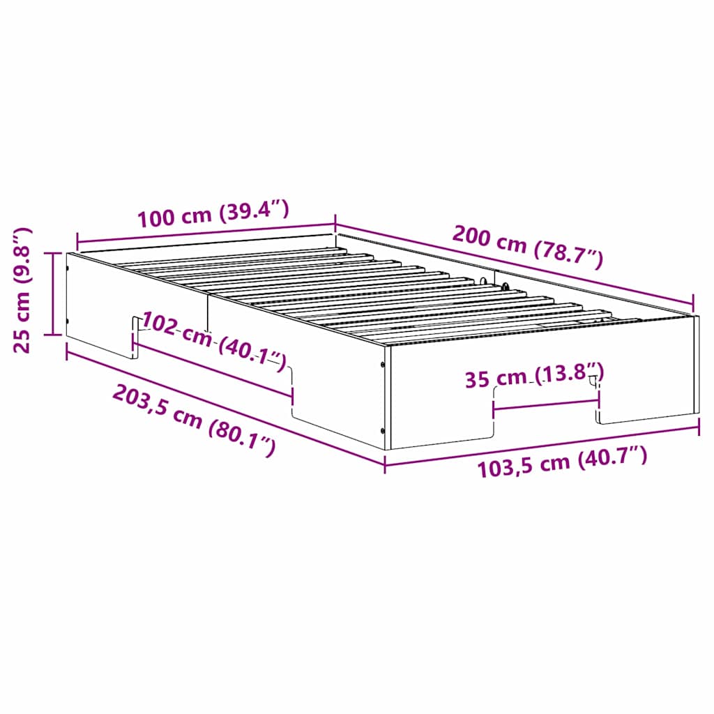 Sängram med lagring Vit 100 x 200 cm Massiv furu