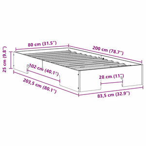 Sängram med lagring Vit 80 x 200 cm Massiv furu
