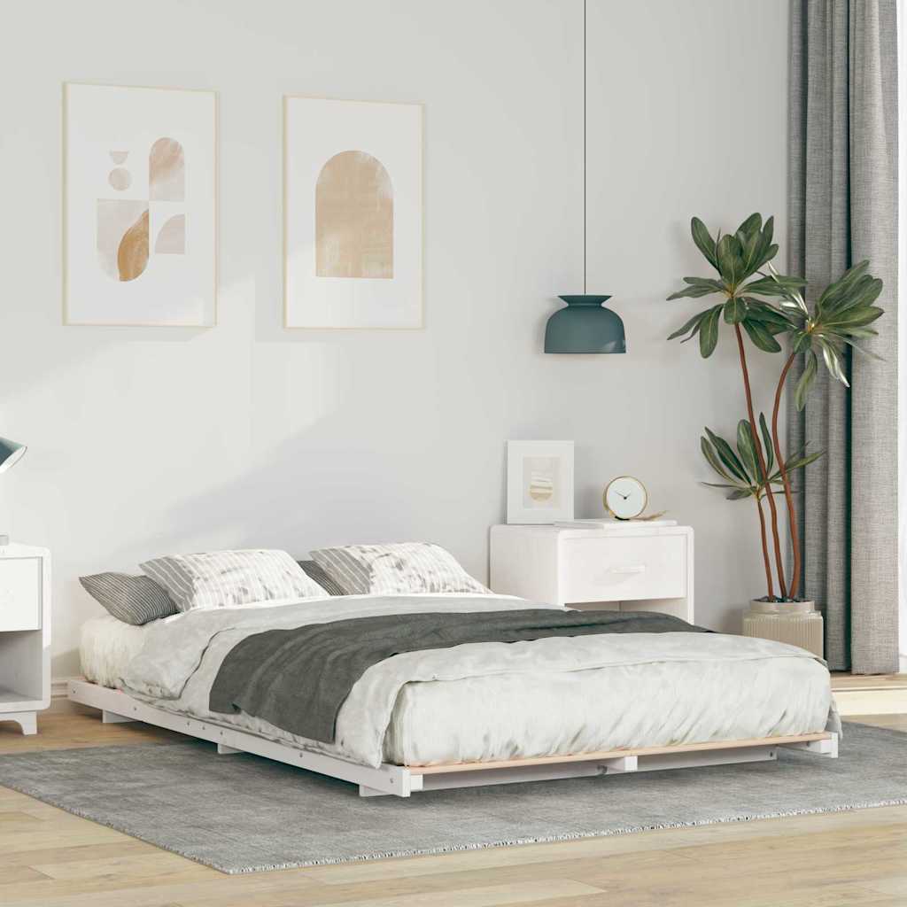 Sängram Vit 135 x 190 cm Massiv furu