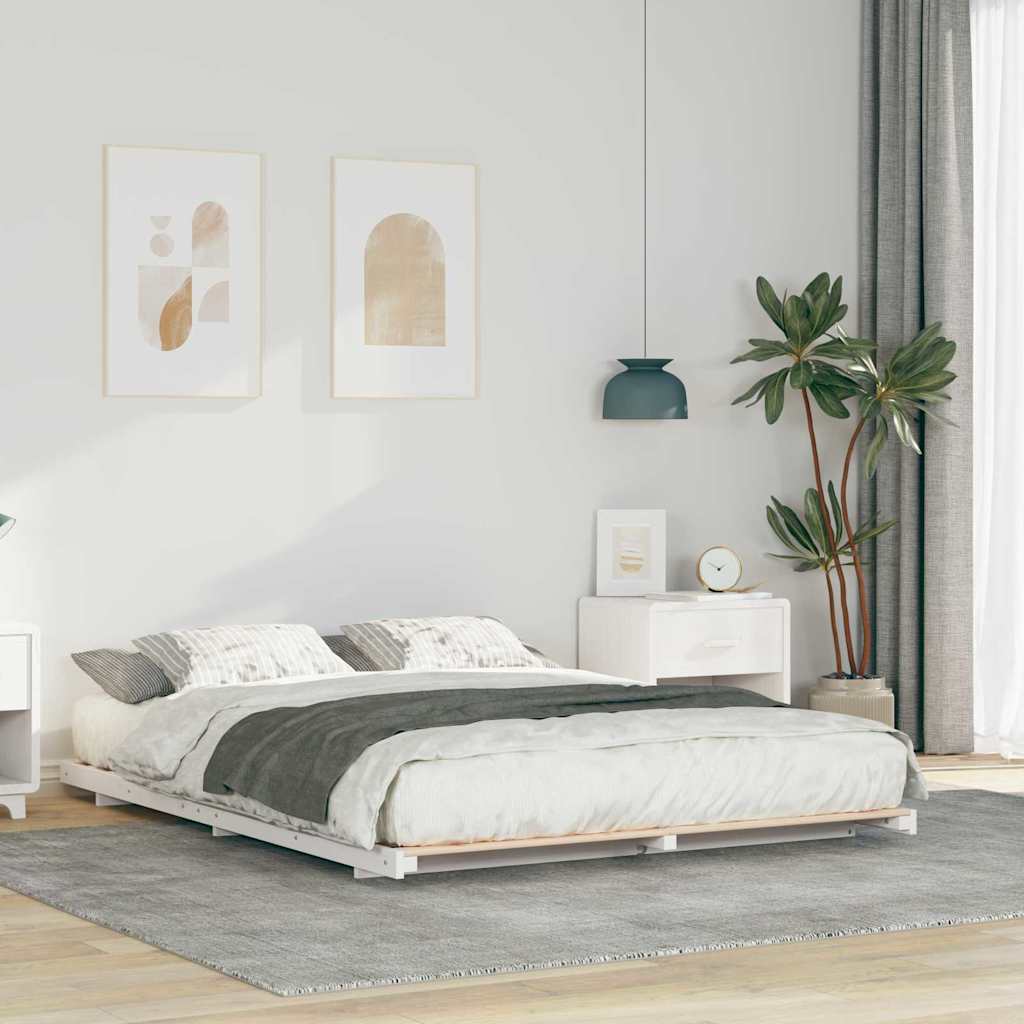 Sängram Vit 160 x 220 cm Massiv furu