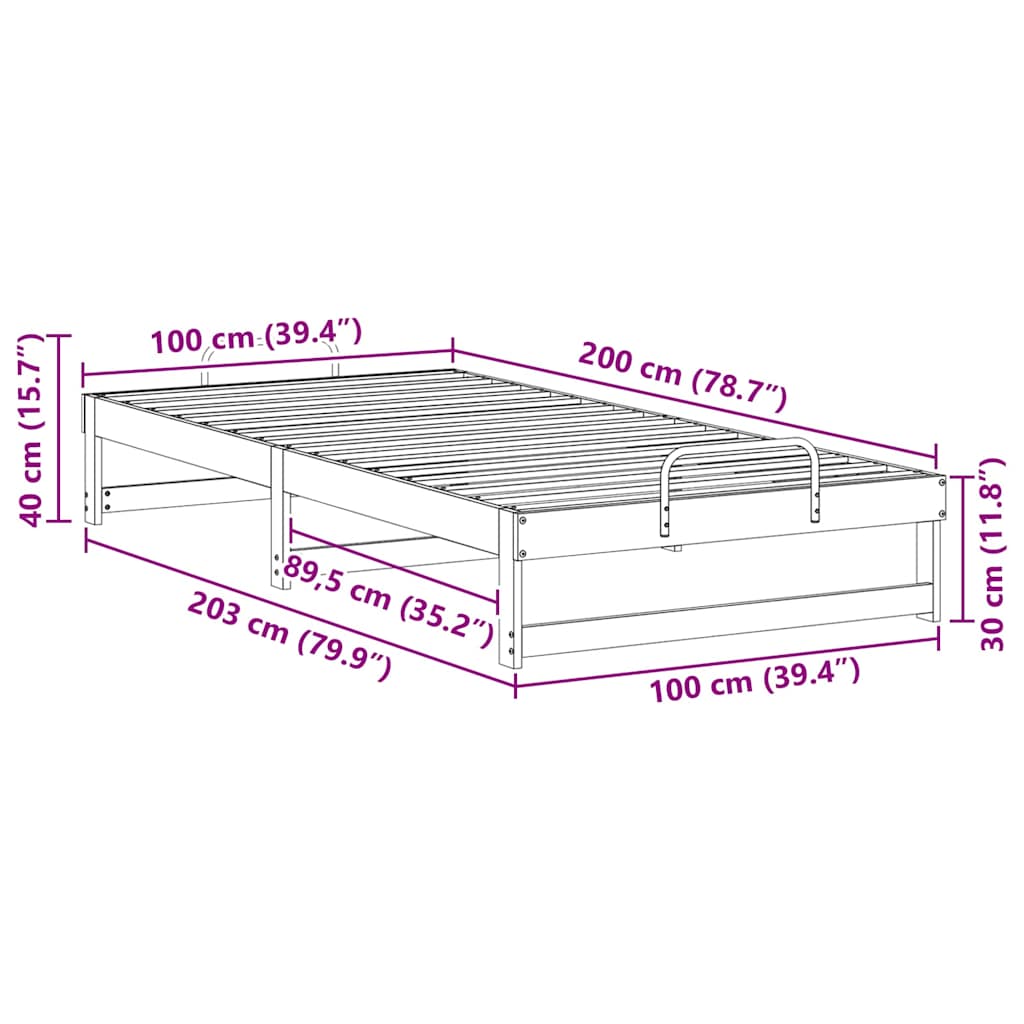 Sängram Brun 100 x 200 cm Massiv furu