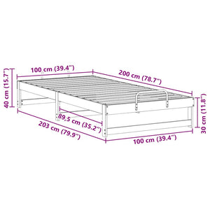 Sängram Brun 100 x 200 cm Massiv furu