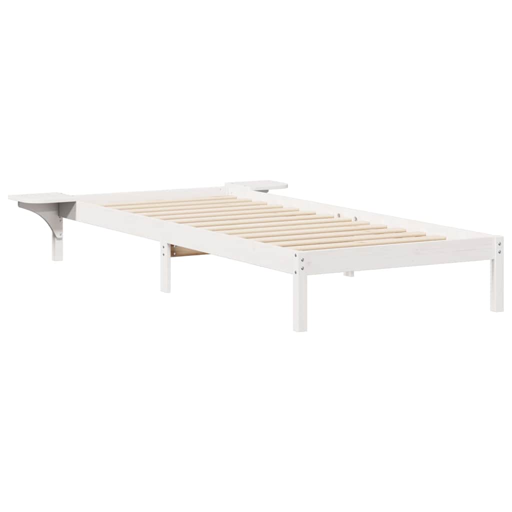 Sängram med sidobord Vit 80 x 210 cm Massiv furu
