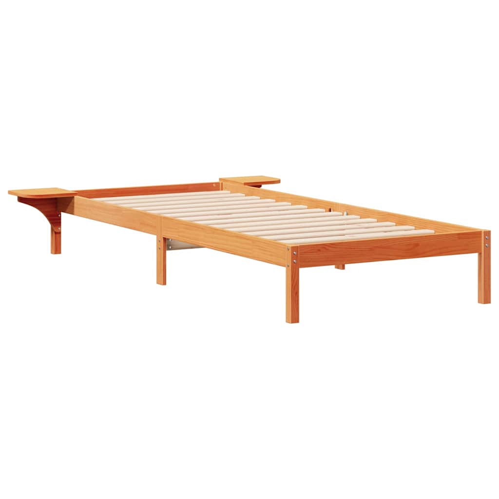 Sängram med sidobord Vaxbrun 80 x 210 cm Massiv furu