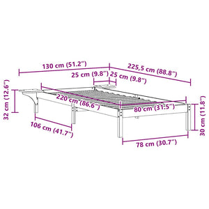 Sängram med sidobord Naturfärg 80 x 220 cm Massiv furu