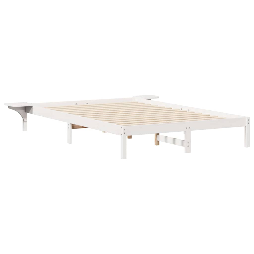 Sängram med sidobord Vit 160 x 220 cm Massiv furu