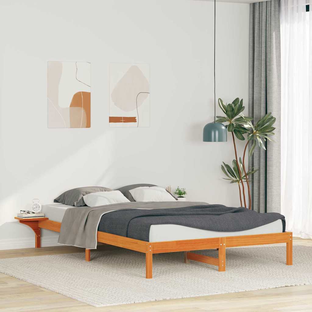 Sängram med sidobord Vaxbrun 160 x 220 cm Massiv furu