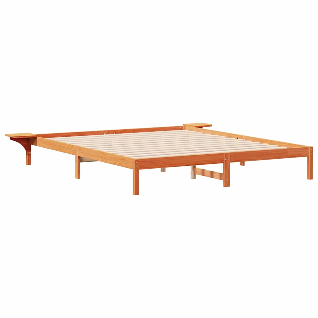 Sängram med sidobord Vaxbrun 180 x 220 cm Massiv furu