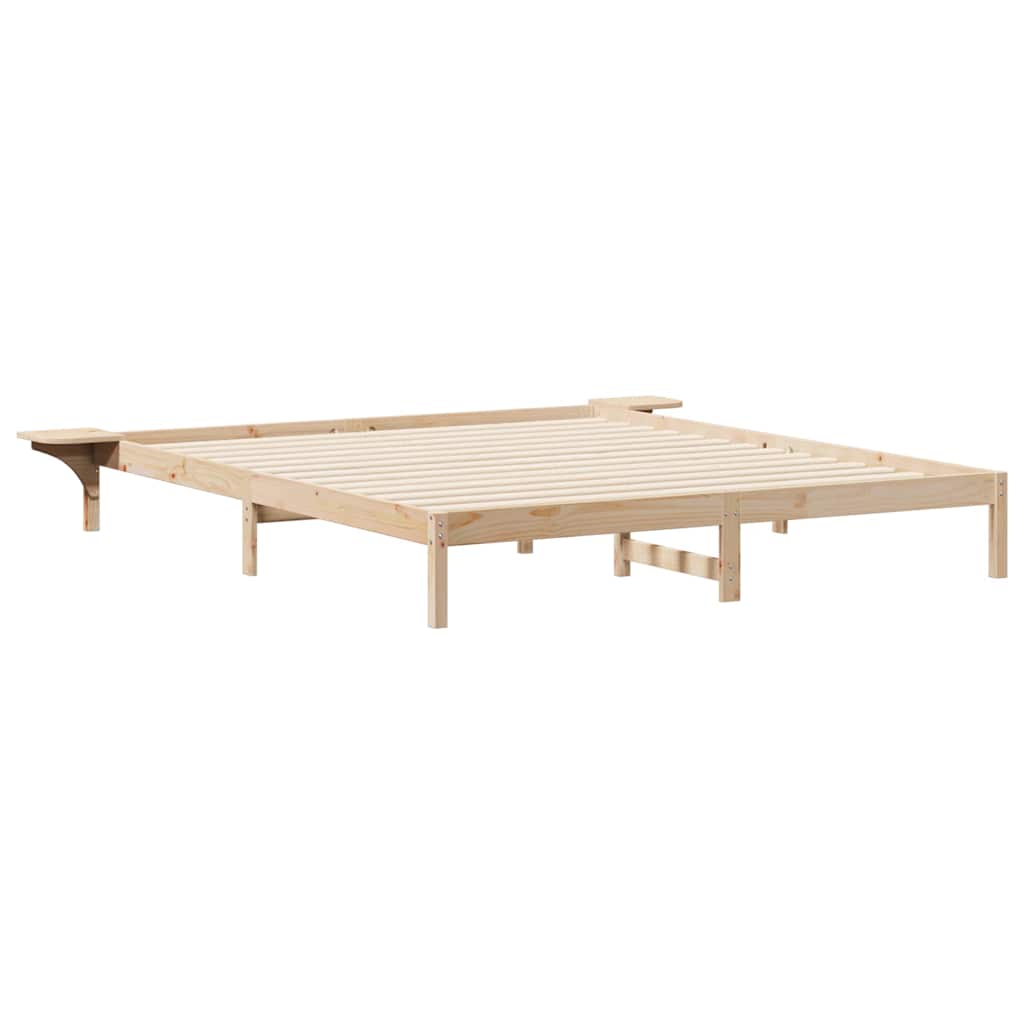 Sängram med sidobord Naturfärg 200 x 220 cm Massiv furu