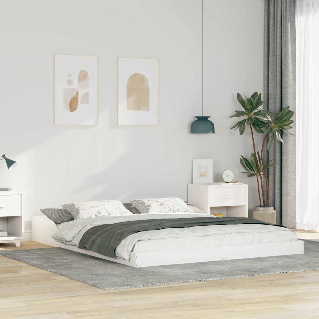 Sängram Vit 150 x 200 cm Massiv furu