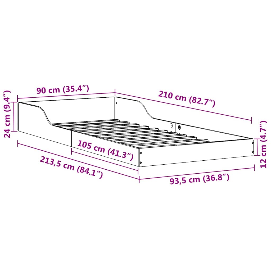 Sängram Vaxbrun 90 x 210 cm Massiv furu