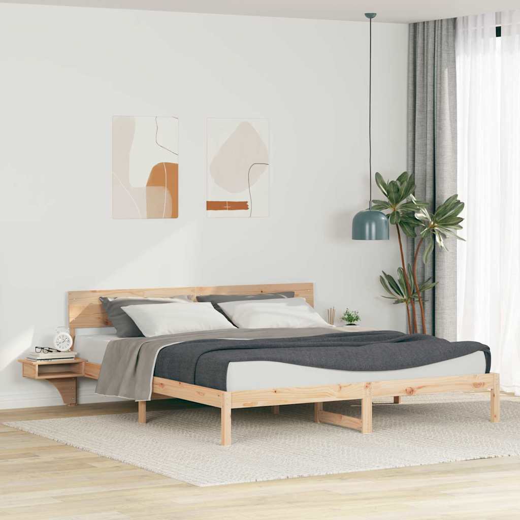 Sängram med huvudgavel Brun 180 x 200 cm Massiv furu