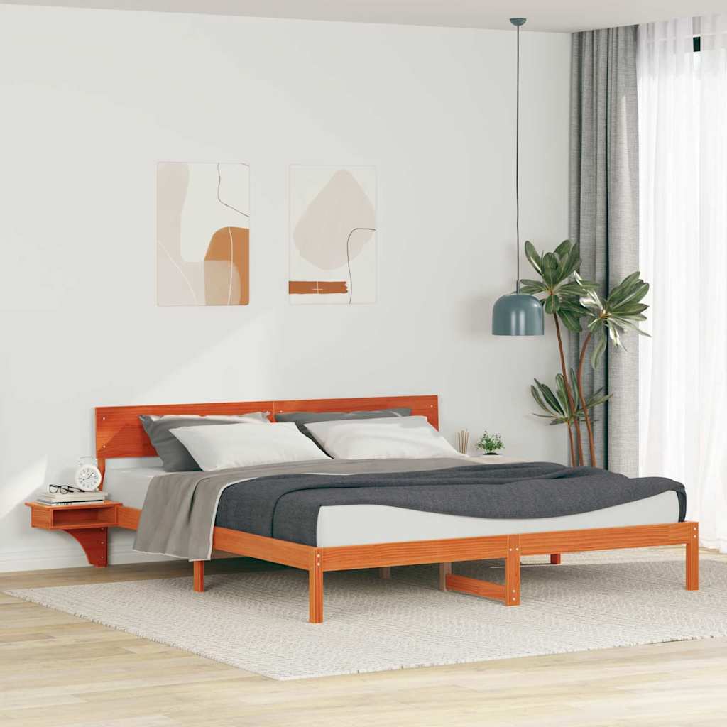 Sängram med huvudgavel Vaxbrun 180 x 200 cm Massiv furu