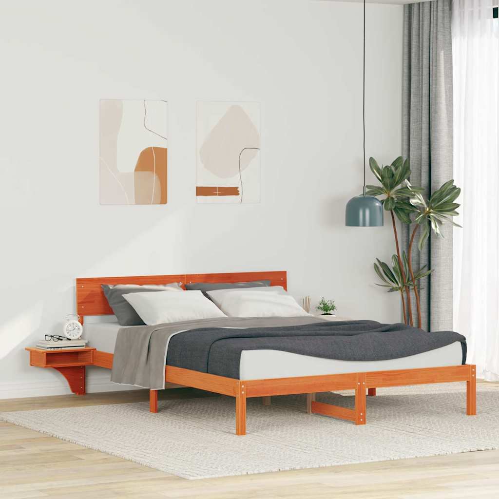 Sängram med huvudgavel Vaxbrun 160 x 200 cm Massiv furu