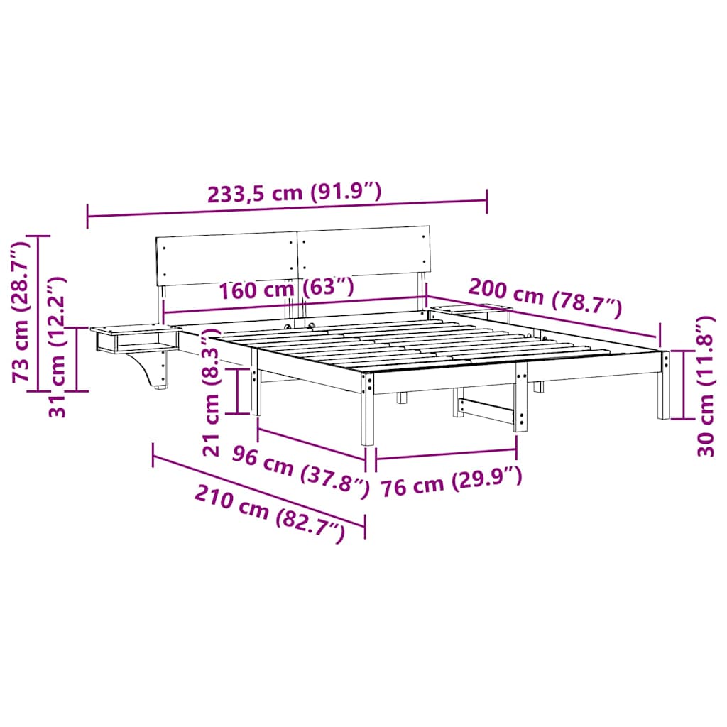 Sängram med huvudgavel Vaxbrun 160 x 200 cm Massiv furu