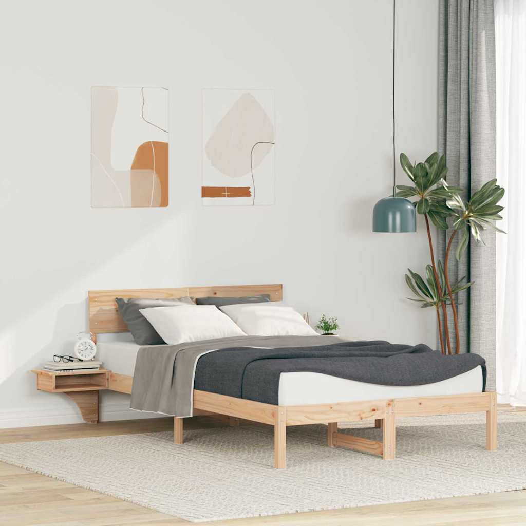 Sängram med huvudgavel Brun 140 x 190 cm Massiv furu