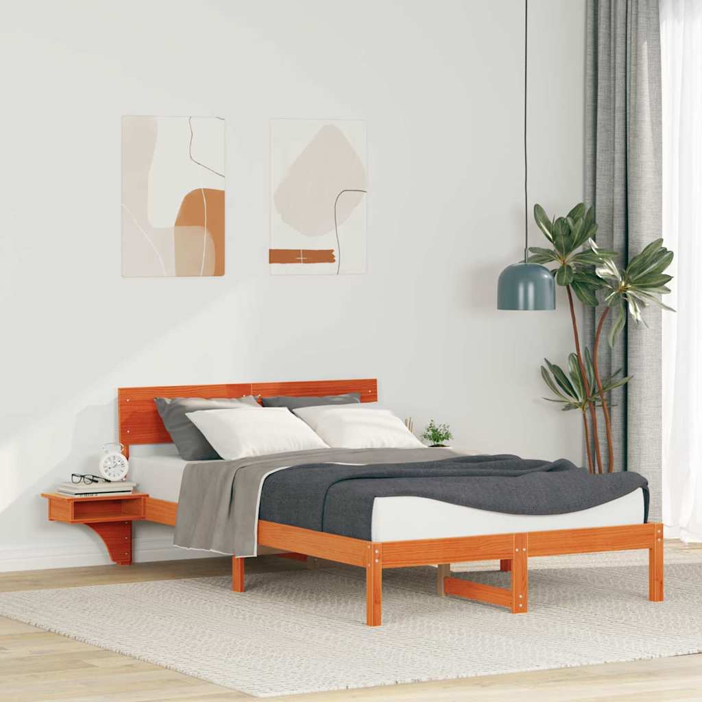 Sängram med huvudgavel Vaxbrun 140 x 190 cm Massiv furu
