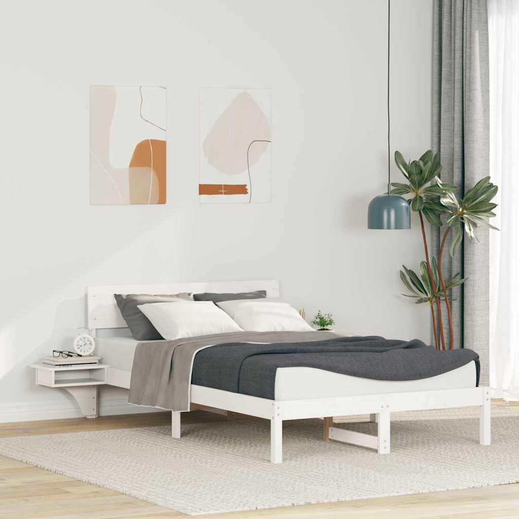 Sängram med huvudgavel Vit 120 x 190 cm Massiv furu