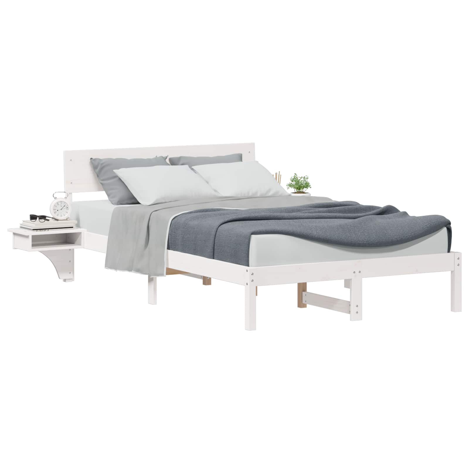 Sängram med huvudgavel Vit 120 x 190 cm Massiv furu