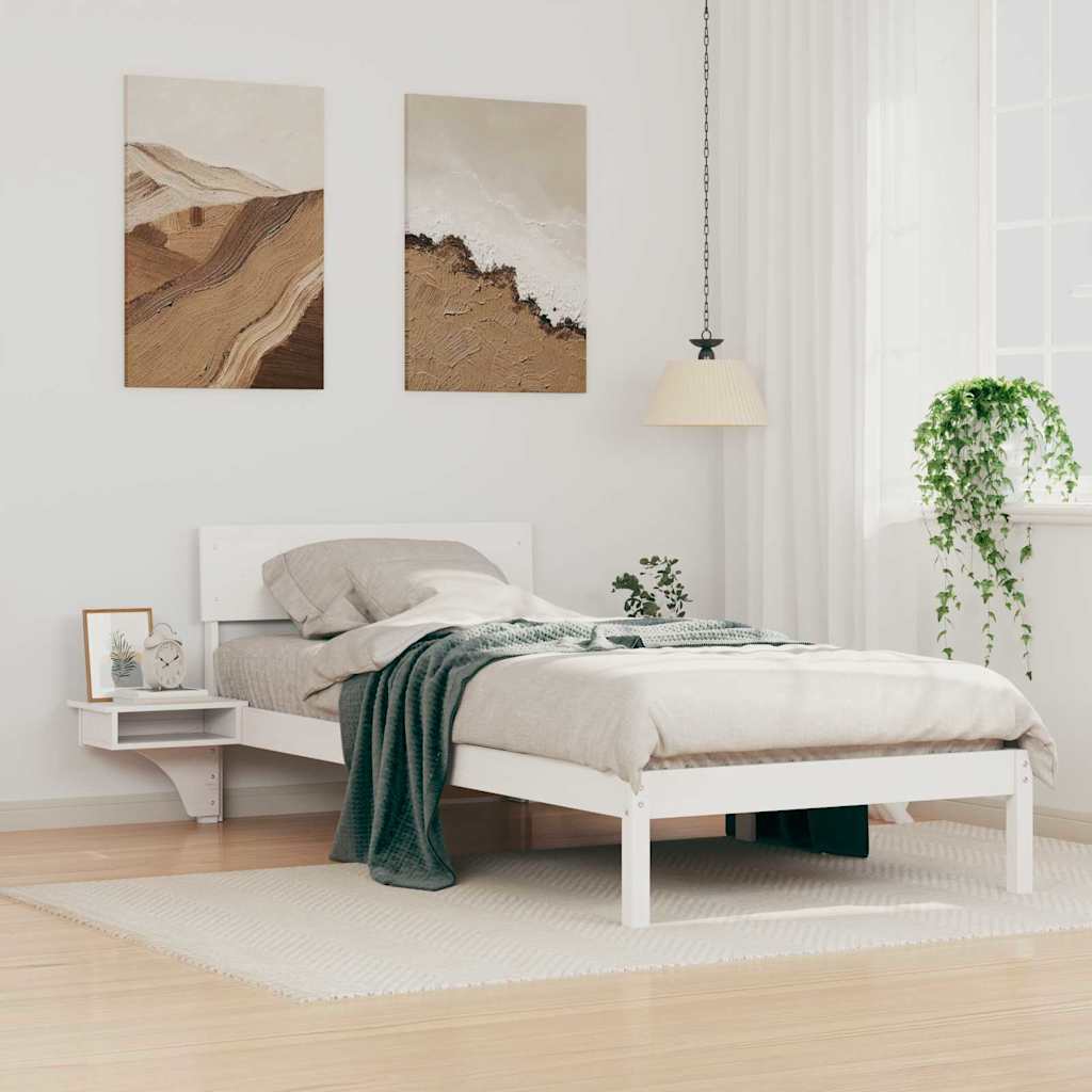 Sängram med huvudgavel Vit 90 x 200 cm Massiv furu