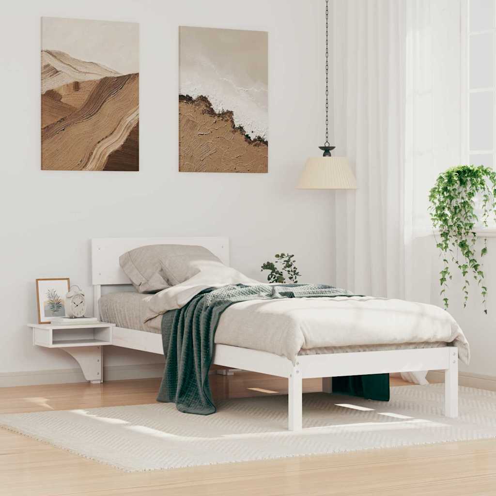 Sängram med huvudgavel Vit 75 x 190 cm Massiv furu