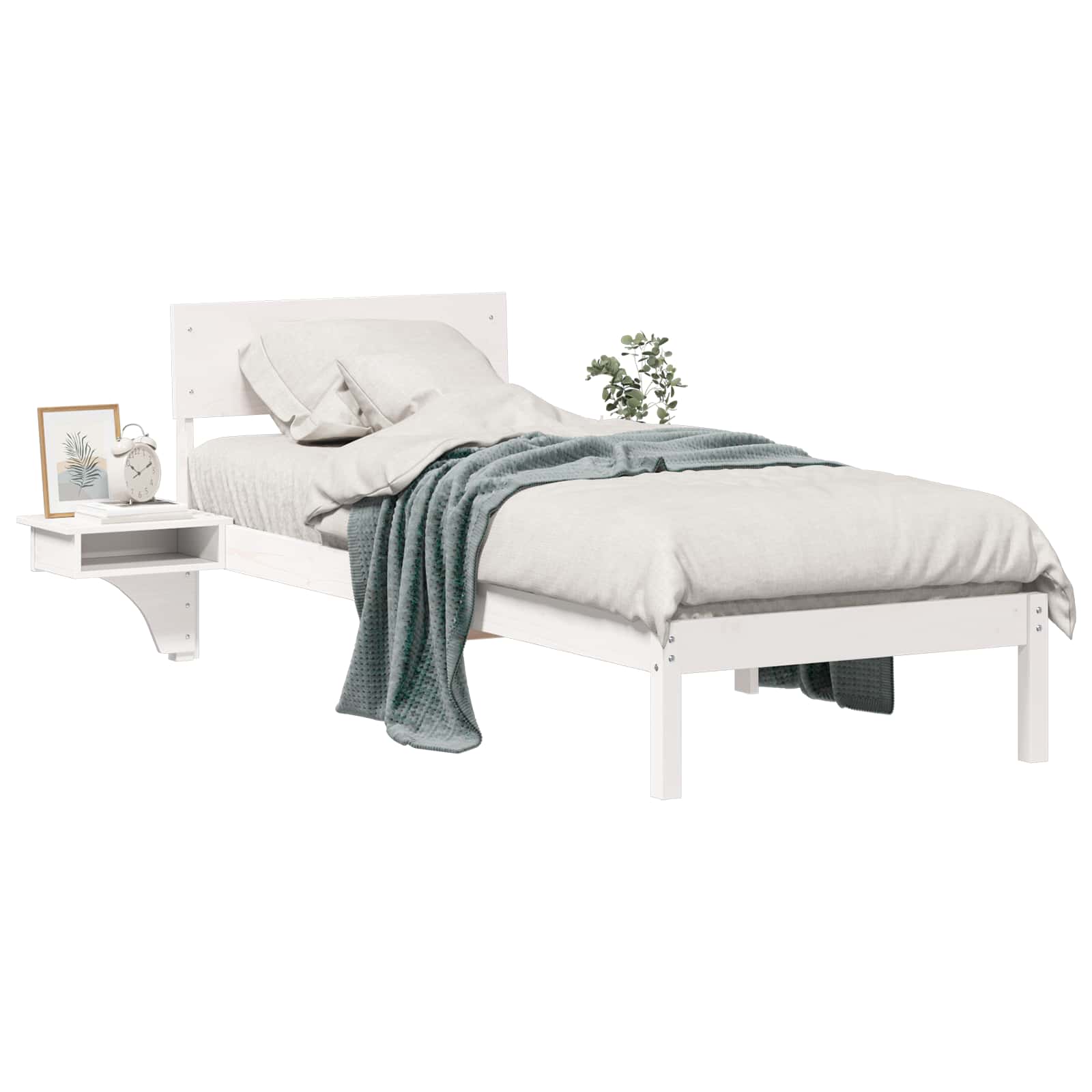 Sängram med huvudgavel Vit 75 x 190 cm Massiv furu