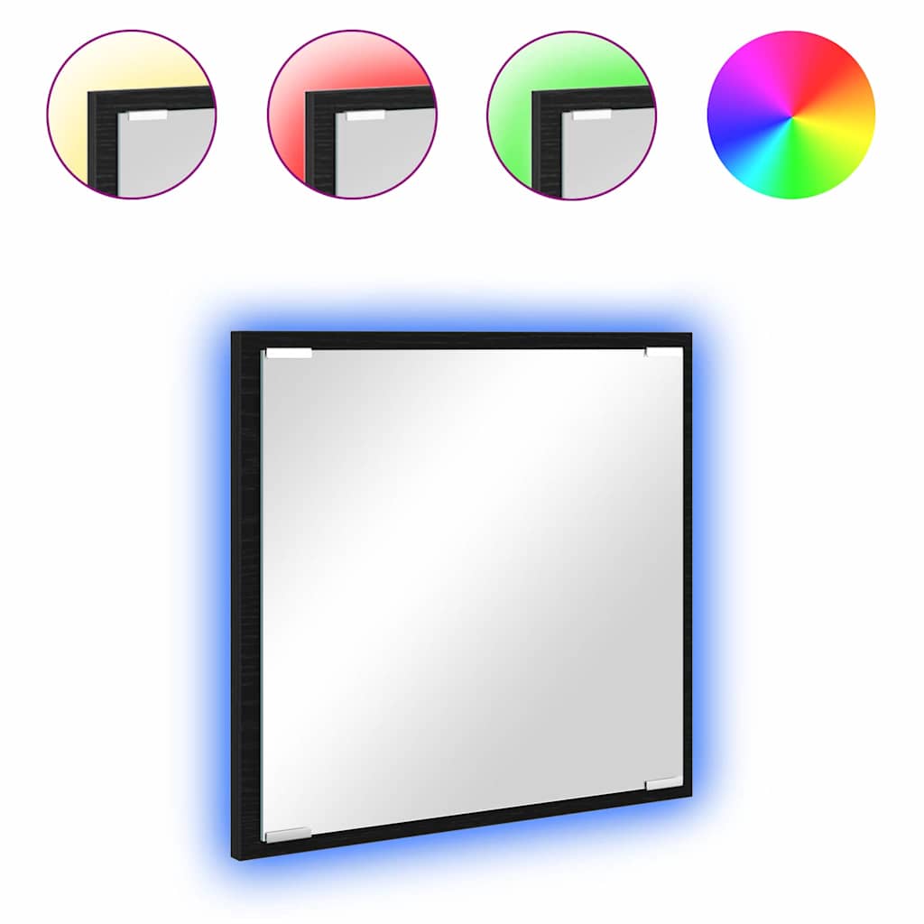 LED Badrumsspegel Svart Ek 40 x 37 x 8.5 cm Konstruerat trä