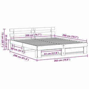 Sängram med huvudgavel Brun 200 x 200 cm Massiv furu