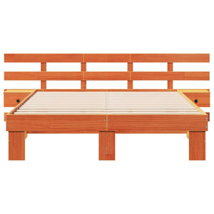 Sängram med huvudgavel Brun 150 x 200 cm Massiv furu