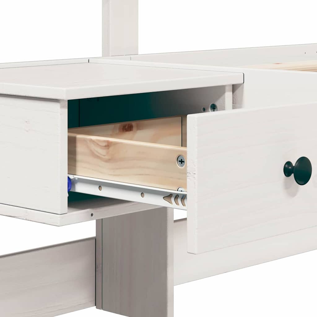 Sängram med huvudgavel Vit 135 x 190 cm Massiv furu