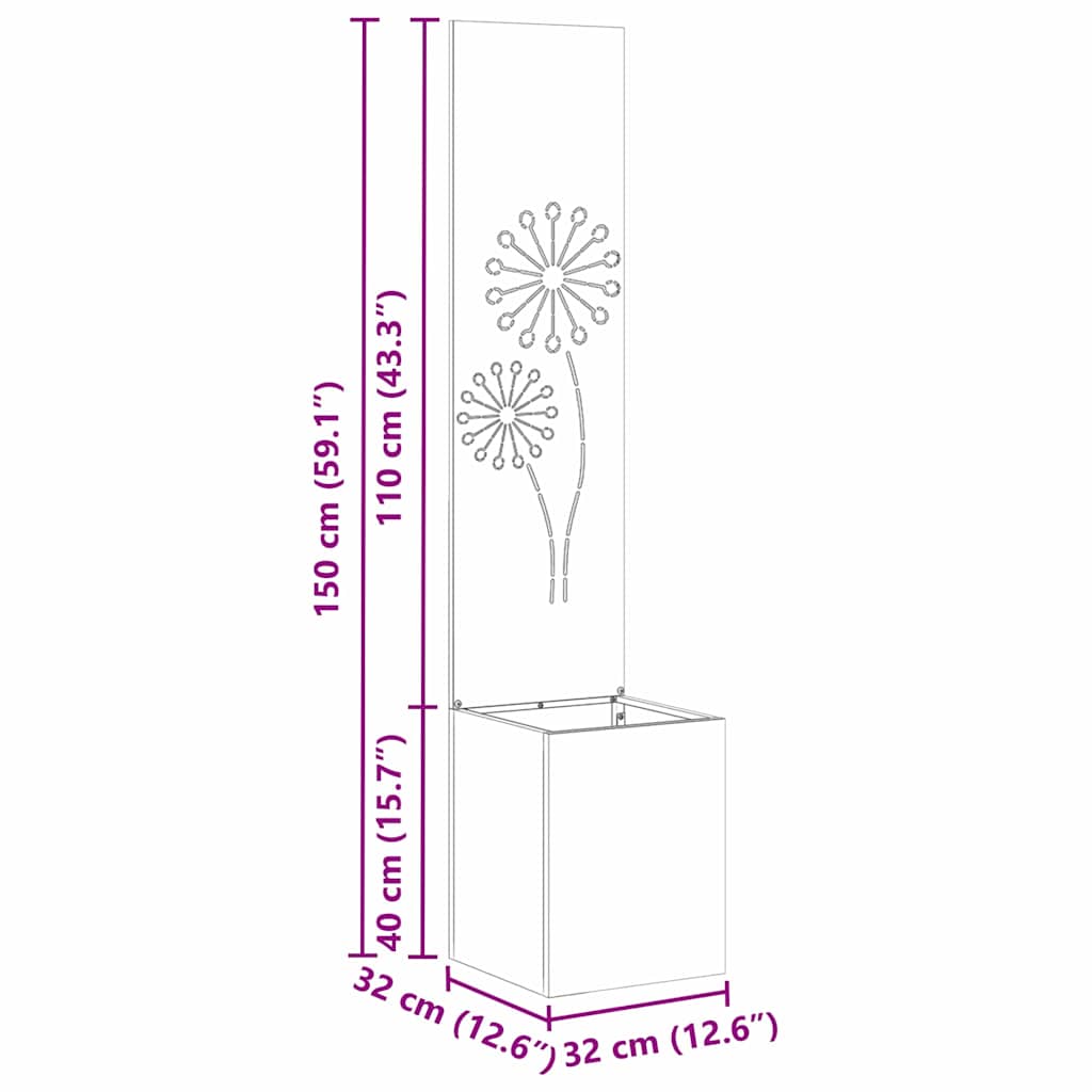 Trädgårds integritetsskärm Vit 32 x 140 cm Kallvalsat stål