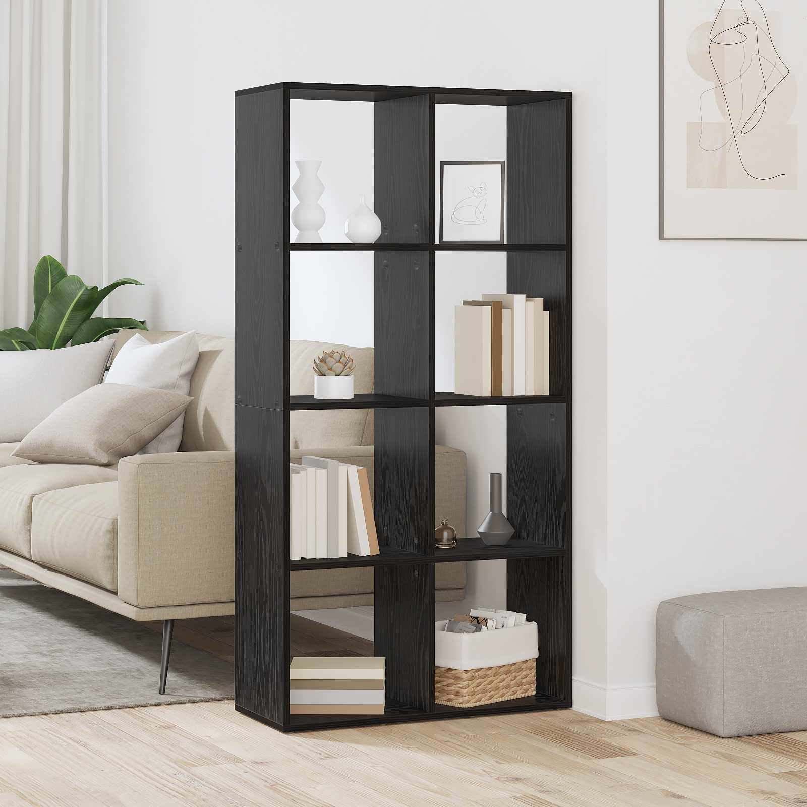 Bokskåp 8 nivåer 69,5 x 29 x 137,5 cm Konstruerat trä Svart Ek