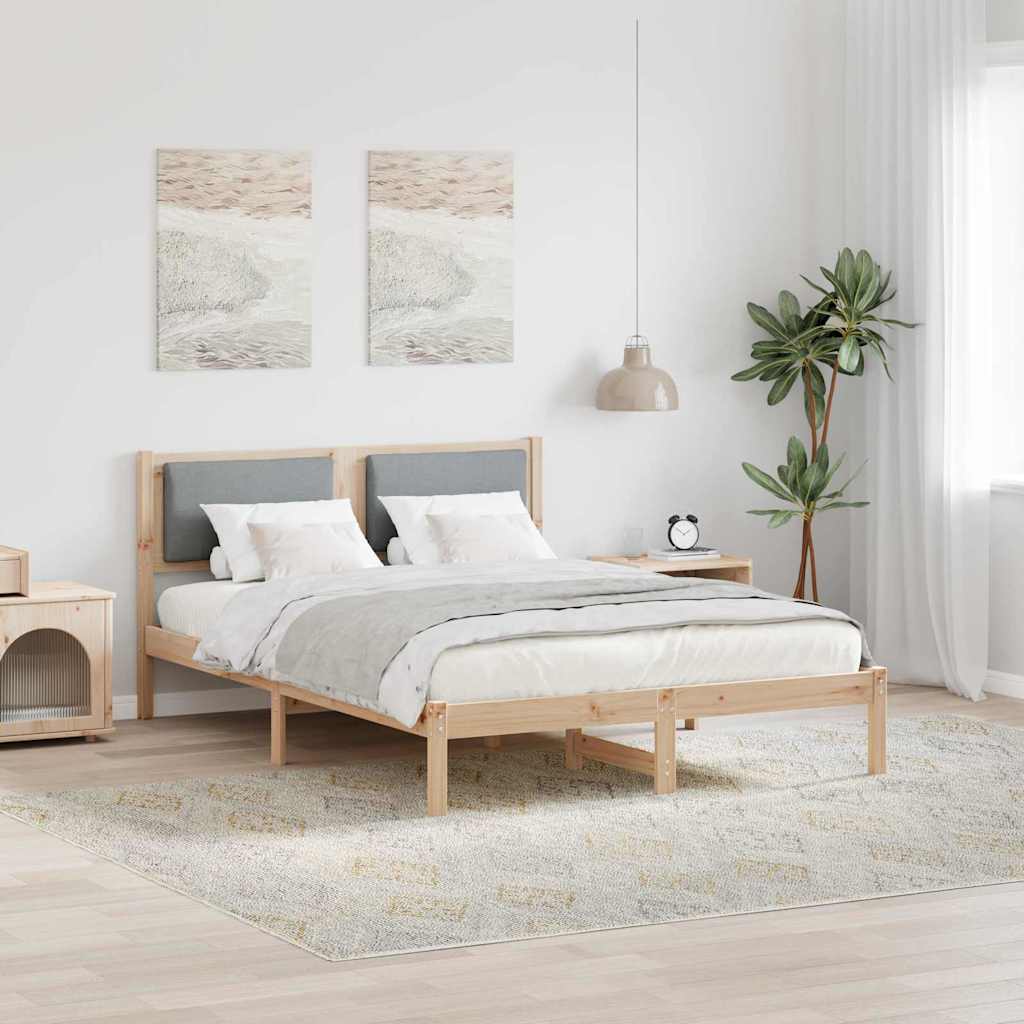 Sängram med huvudgavel Ljusgrå 150 x 200 cm Massiv furu