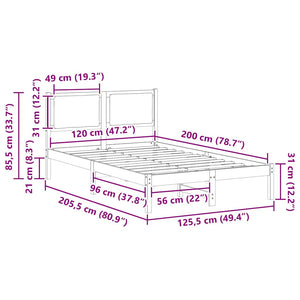Sängram med huvudgavel Ljusgrå 120 x 200 cm Massiv furu