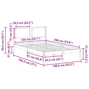Sängram med huvudgavel Ljusgrå 135 x 190 cm Massiv furu