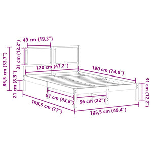 Sängram med huvudgavel Ljusgrå 120 x 190 cm Massiv furu