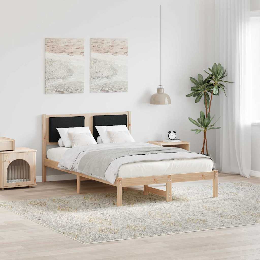 Sängram med huvudgavel Svart 120 x 190 cm Massiv furu