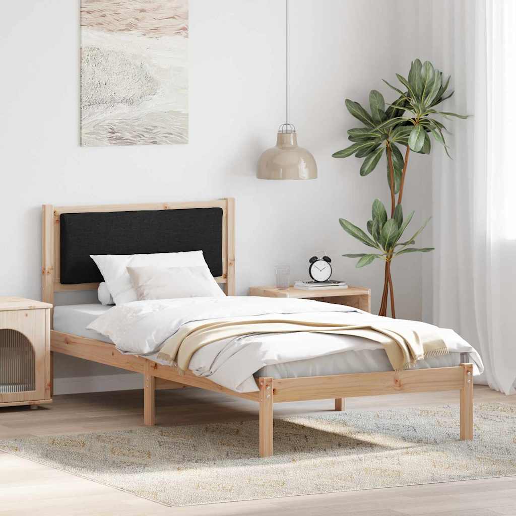 Sängram med huvudgavel Svart 90 x 200 cm Massiv furu