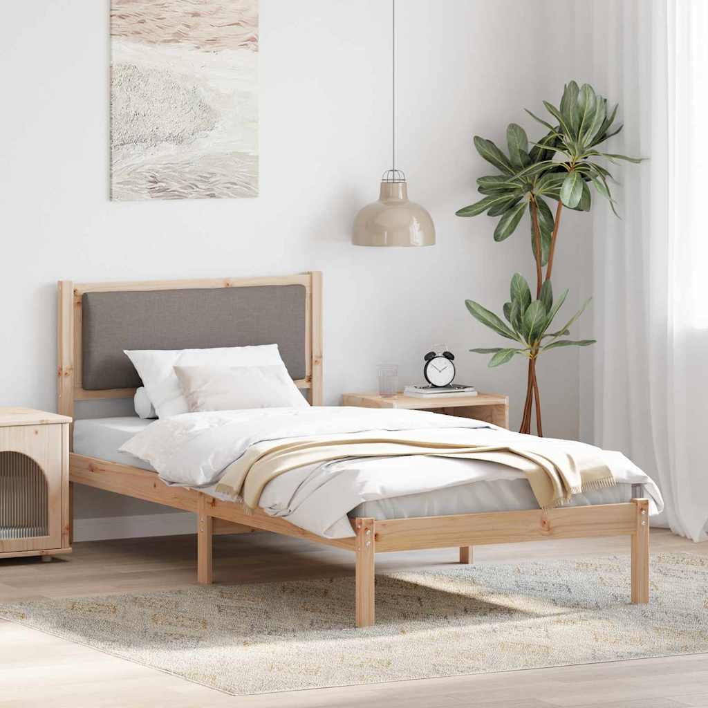 Sängram med huvudgavel Taupe 90 x 200 cm Massiv furu