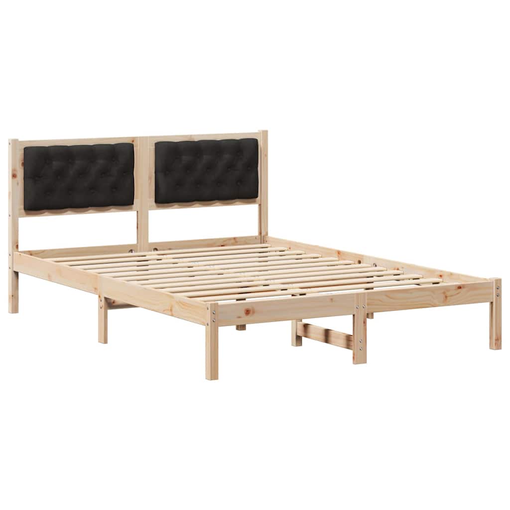 Sängram med huvudgavel Svart 150 x 200 cm Massiv furu
