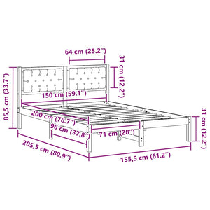 Sängram med huvudgavel Taupe 150 x 200 cm Massiv furu