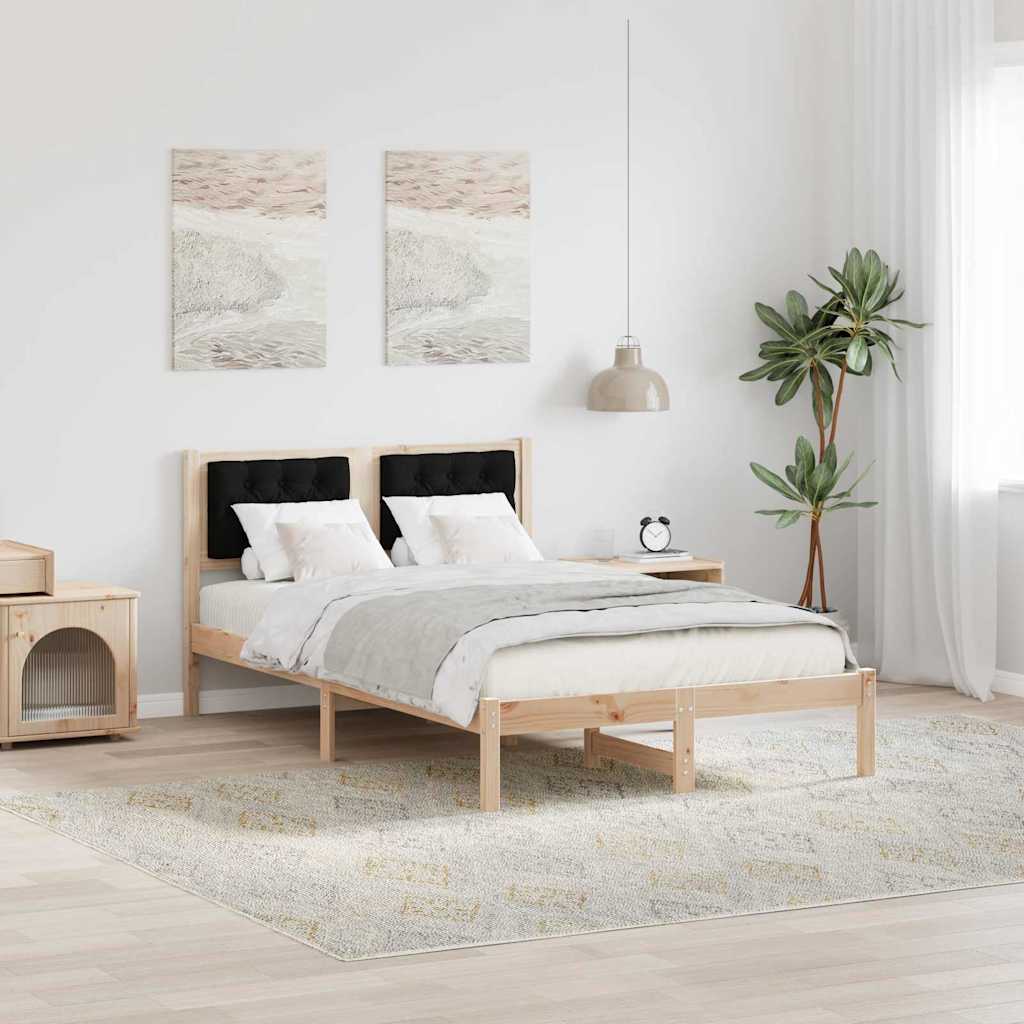 Sängram med huvudgavel Svart 135 x 190 cm Massiv furu