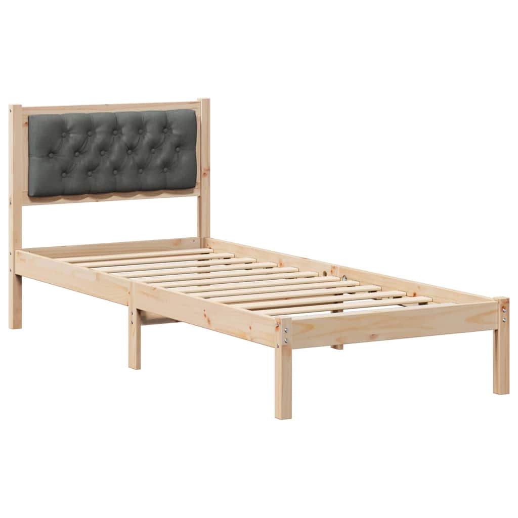 Sängram med huvudgavel Mörkgrå 90 x 200 cm Massiv furu