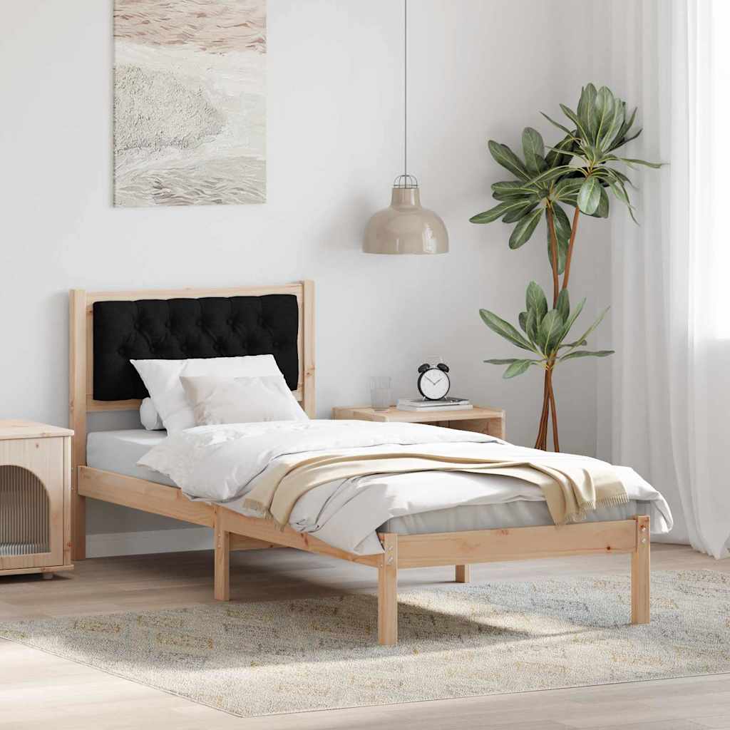 Sängram med huvudgavel Svart 90 x 200 cm Massiv furu