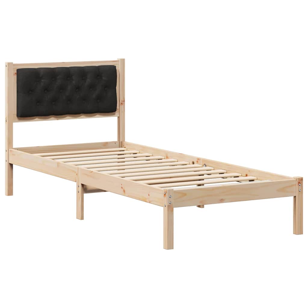 Sängram med huvudgavel Svart 90 x 200 cm Massiv furu
