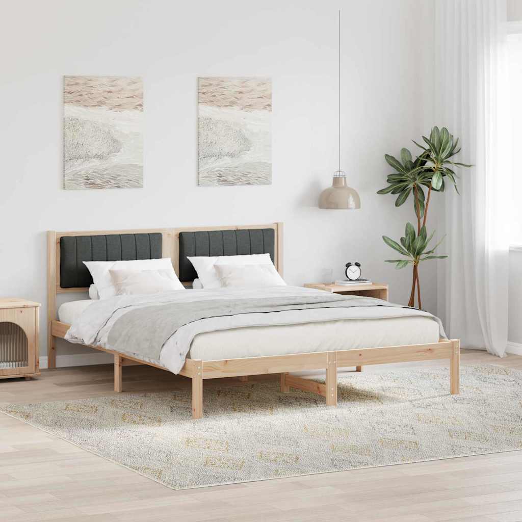 Sängram med Klädd Huvudgavel Mörkgrå 150 x 200 cm Massiv furu