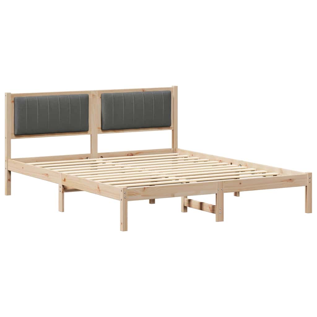 Sängram med Klädd Huvudgavel Mörkgrå 150 x 200 cm Massiv furu
