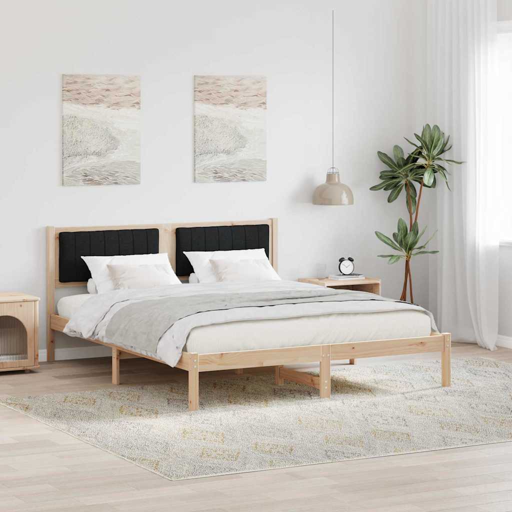 Sängram med Klädd Huvudgavel Svart 150 x 200 cm Massiv furu