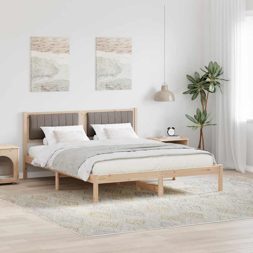 Sängram med Klädd Huvudgavel Taupe 150 x 200 cm Massiv furu